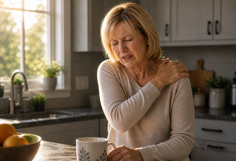 Man in severe shoulder pain late at night